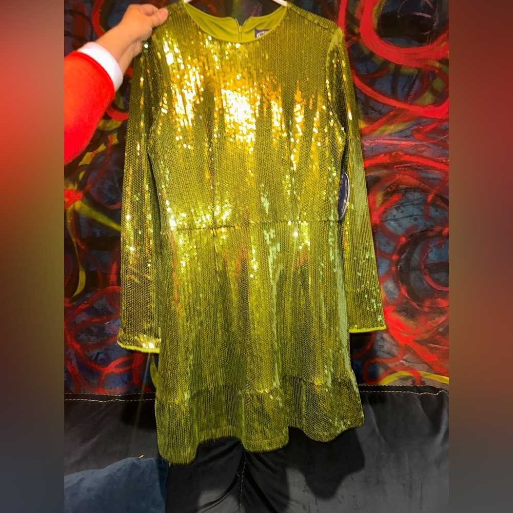 Green shiny dress